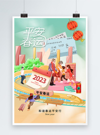 平安节时尚简约2023兔年平安春运海报模板