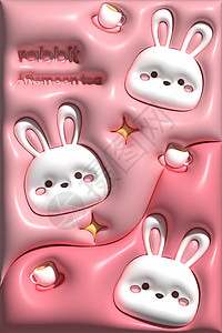 粉红色兔子可爱AI膨胀风壁纸插画