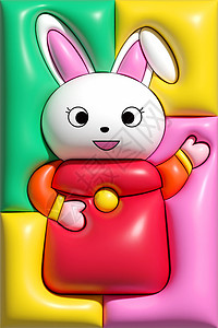 喜庆背景为白色兔年AI膨胀风兔子抱着红包新年喜庆背景插画