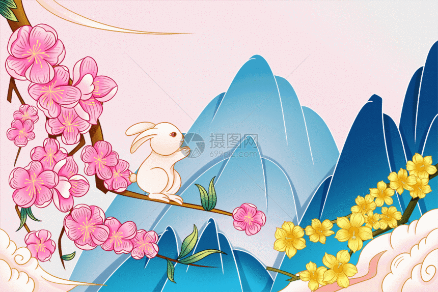 送花的燕子立春节气插画GIF图片