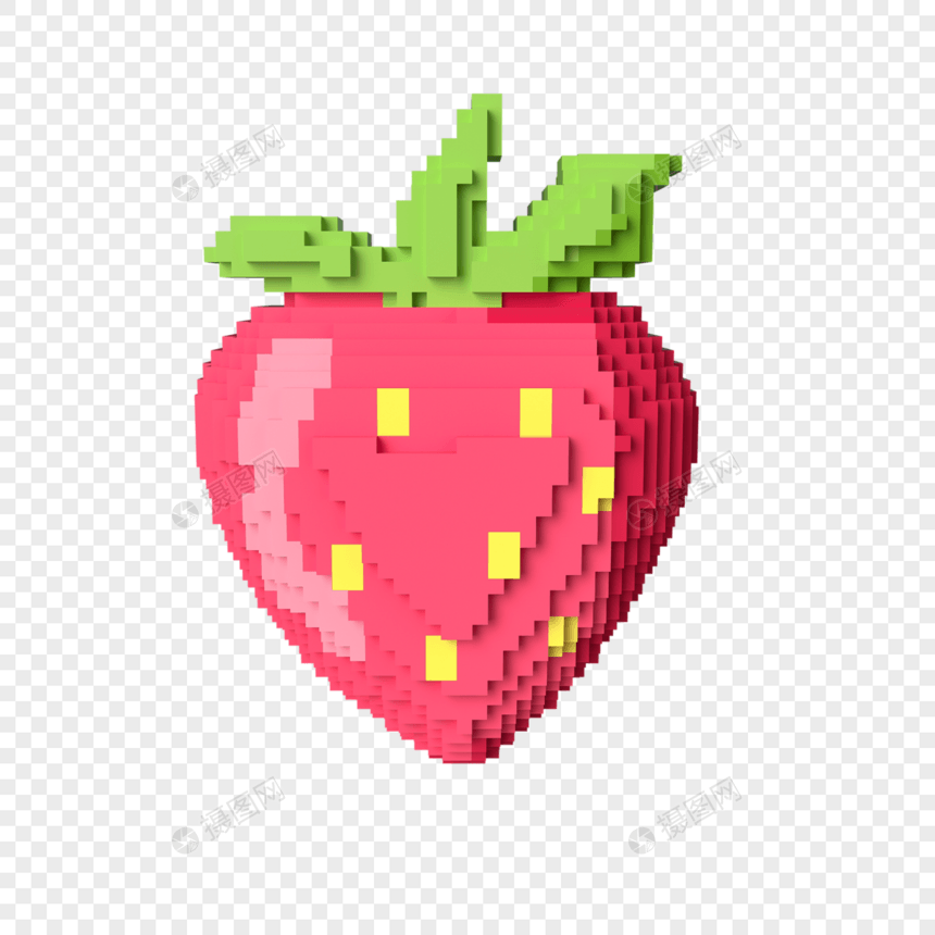 c4d立体像素草莓水果图片