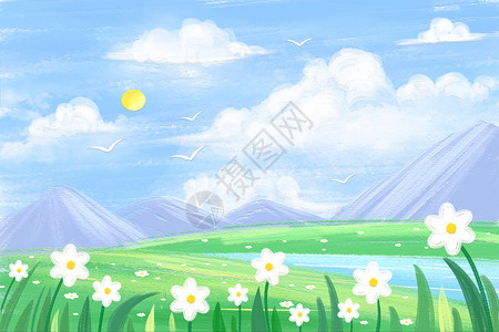 鼓励日签小清新春天春季油画风景色肌理插画壁纸插画
