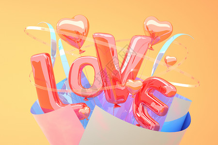 彩糖心形3Dlove爱心背景设计图片