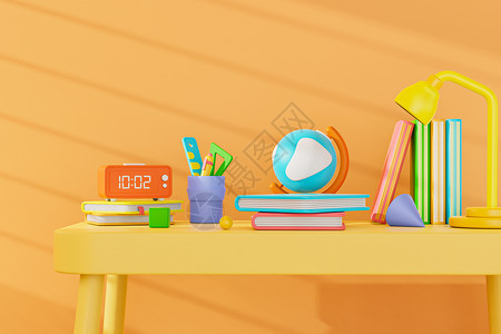 文具玩具橙色开学季场景设计图片