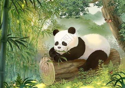 大熊猫吃竹子世界野生动物大熊猫插画
