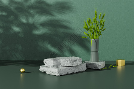 免抠电商促销模型绿色石头电商展台背景设计图片