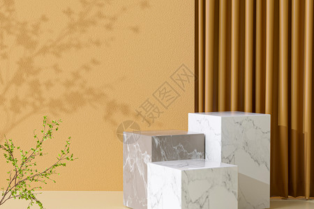 秋天植物边框黄色大理石展台设计图片