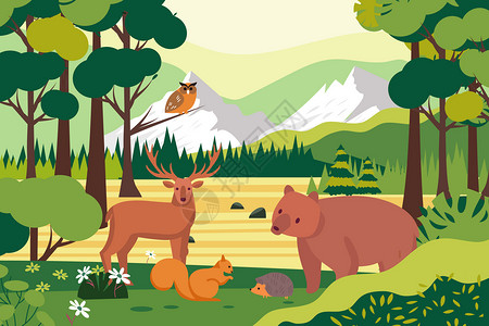 野生黑枸杞世界野生动物日森林动物插画