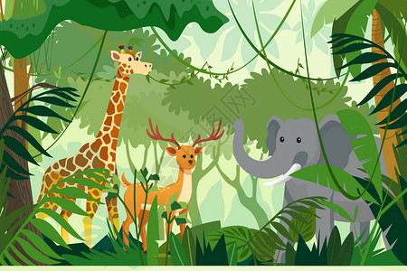 一群大象野生动物日森林动物插画