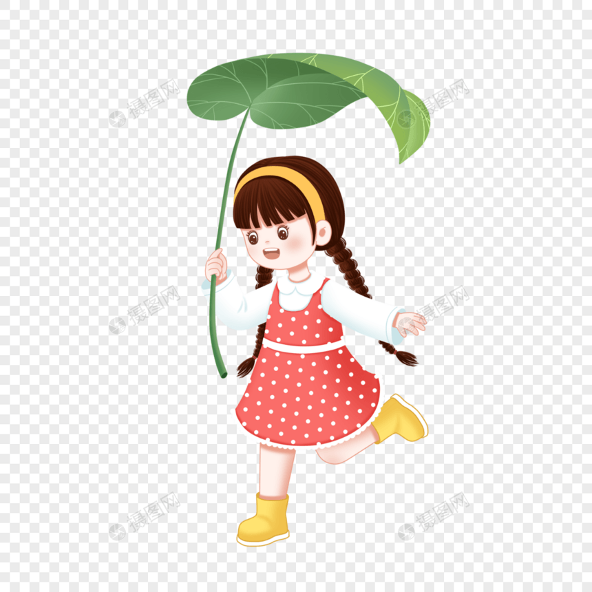 用树叶遮雨的女孩图片