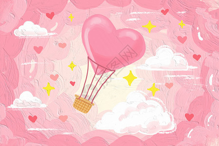 粉色星星气球粉色气球情人节小清新油画风背景插画
