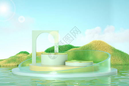 绿色碗春季清新水上展台设计图片