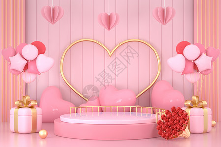 粉色玫瑰花束3D女神节场景设计图片
