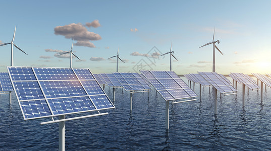 海上风力发电机风能和太阳能使用场景设计图片