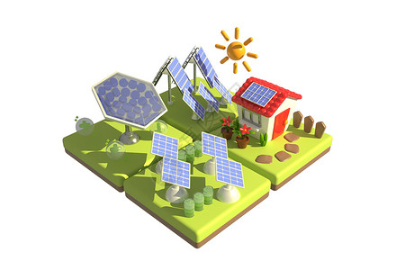 3DMAX新能源小场景太阳能光伏插画