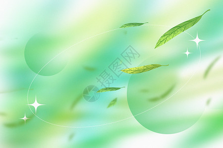 飞舞的叶子清新弥散风绿色春天背景设计图片