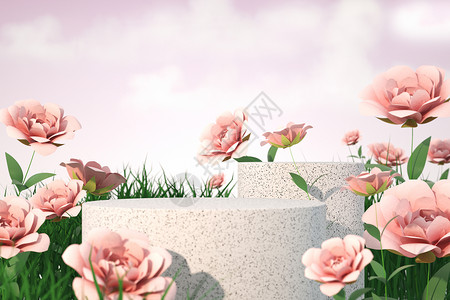 草从和花朵花朵展台背景设计图片