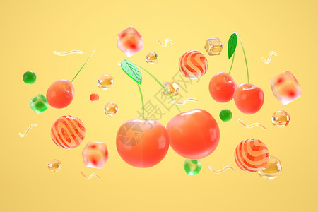 小樱桃底纹樱桃水果悬浮背景设计图片