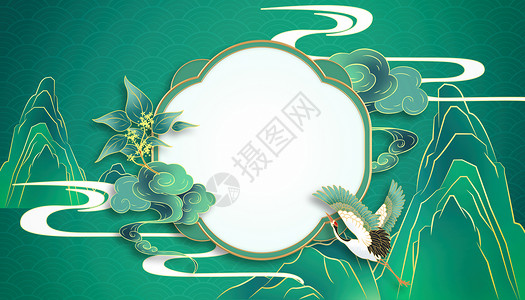 孔雀饰品绿色大气国潮背景设计图片