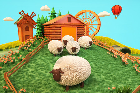 绵羊收容所卡通田园牧场设计图片
