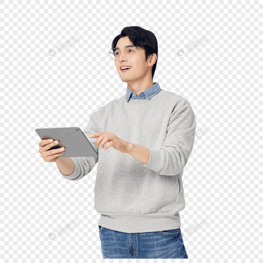 手拿平板电脑操控的男性图片