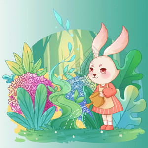 拿着袋子的兔子兔子植树节GIF高清图片