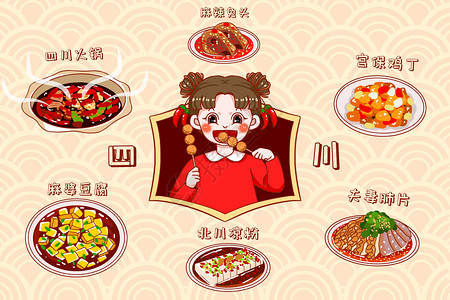 卡通四川美食背景图片