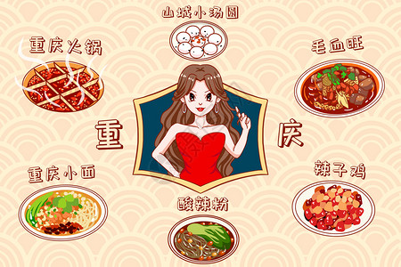 卡通重庆美食背景图片