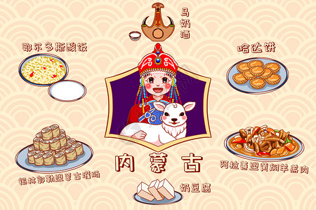 黄焖羊肉卡通内蒙古美食插画