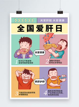 健康漫画漫画风时尚简约全国爱肝日海报模板