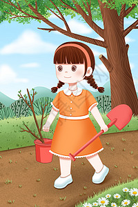 植树节去种树的小女孩背景图片