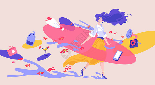 三八妇女节女神节女性扁平风横版插画背景图片