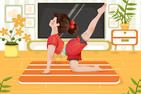 锻炼身体女孩瑜伽训练插画之虎式插画
