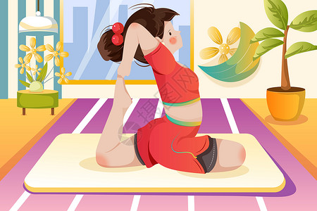 室内瑜伽女性运动瑜伽训练插画之鸽子式二插画