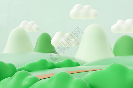 春天山坡3D立体卡通春天场景设计图片