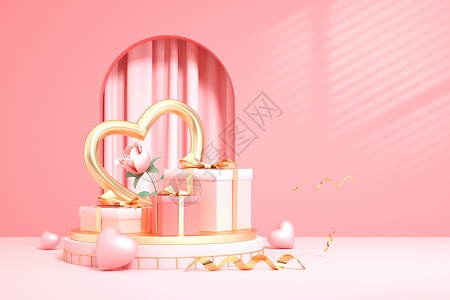 带花朵蛋糕女神节粉色场景设计图片