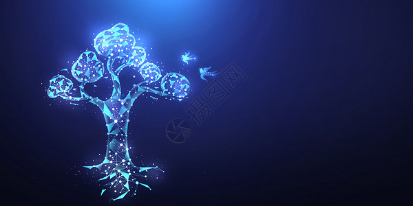 光点树线条科技光点线条大树背景设计图片