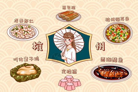卡通杭州美食图片