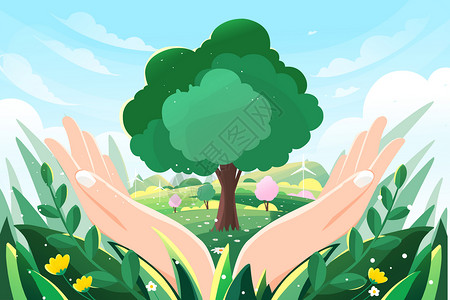 5小时春天植树节保护环境创意插画海报插画