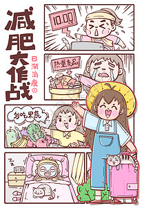 卡通减肥瘦身四格漫画小美女背景图片