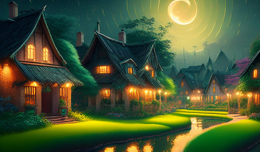 月光下的房子背景图片