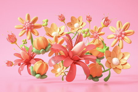 粉色插花花朵悬浮花朵场景设计图片