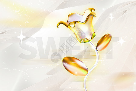 白金气球琉璃花朵白金背景设计图片