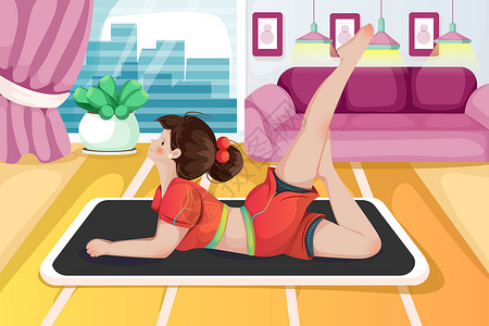 女性运动休闲放松瑜伽训练插画之拉腿插画