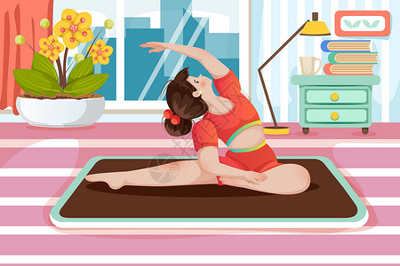 健身瑜伽海报瑜伽训练插画之侧角伸展式插画