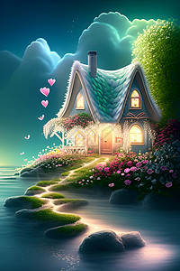 漂亮的小屋背景图片