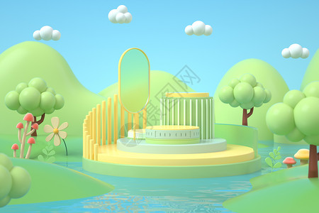 儿童节购物3D立体春季展台设计图片
