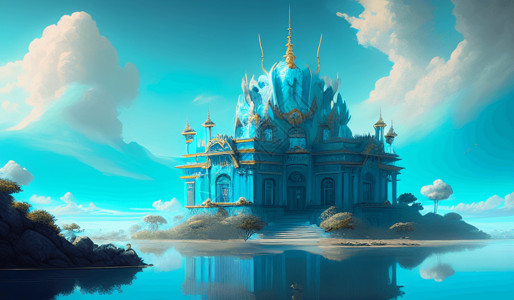 蓝色科幻城堡背景图片