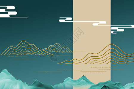 灯塔海报传统山水背景设计图片
