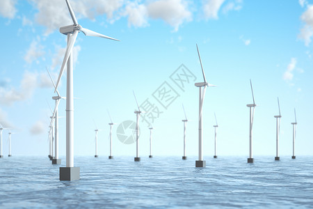 海上风力发电机水面风力发电场景设计图片